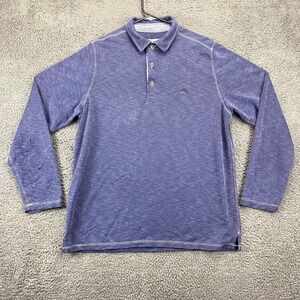 Tommy Bahama Mens Long Sleeve Polo Shirt Medium M Blue Heather Casual‎
